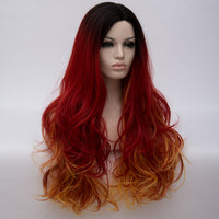 Dark roots long curly multi red colour wig by Shiny Way Wigs Melbourne