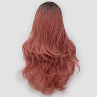Dark roots long curly warm pink wig by Shiny Way Wigs Brisbane QLD