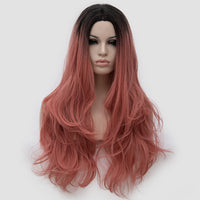 Dark roots long curly warm pink wig by Shiny Way Wigs Brisbane QLD