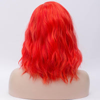 Bright red medium length curly wig without fringe by Shiny Way Wigs Sydney