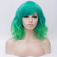 Fade green medium length curly wig by Shiny Way Wigs Adelaide SA
