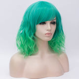 Fade green medium length curly wig by Shiny Way Wigs Adelaide SA