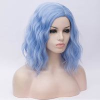 Light blue medium length curly wig by Shiny Way Wigs Brisbane QLD