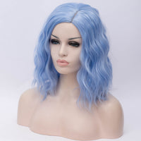 Light blue medium length curly wig by Shiny Way Wigs Brisbane QLD