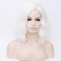 White medium length curly wig without fringe by Shiny Way Wigs Adelaide SA