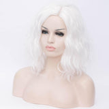 White medium length curly wig without fringe by Shiny Way Wigs Adelaide 