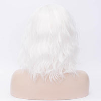 White medium length curly costume wig without fringe by Shiny Way Wigs Adelaide SA