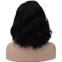 Natural black medium length curly wig without fringe by Shiny Way Wigs Brisbane