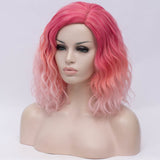 Fade pale pink medium length curly wig by Shiny Way Wigs Melbourne VIC