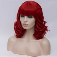 Dark red medium length curly wig by Shiny Way Wigs Melbourne VIC