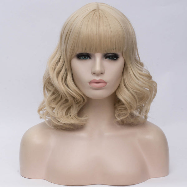 Natural blonde medium length curly wig by Shiny Way Wigs Sydney NSW