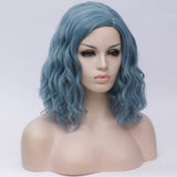 Natural deep blue medium curly middle part wig by Shiny Way Wigs Perth WA