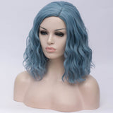 Natural deep blue medium curly middle part wig by Shiny Way Wigs Perth WA