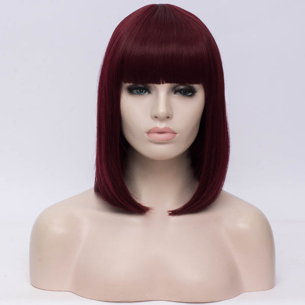 Natural wine red full fringe medium bob wig by Shiny Way Wigs Perth WA