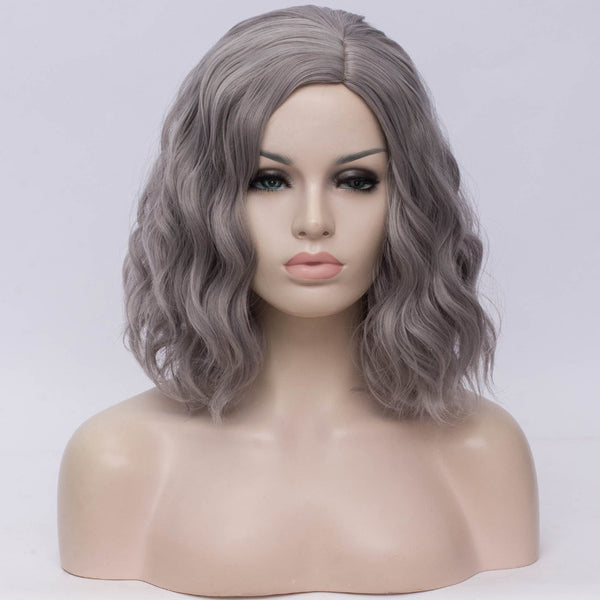 Natural grey medium curly middle part wig by Shiny Way Wigs Brisbane QLD