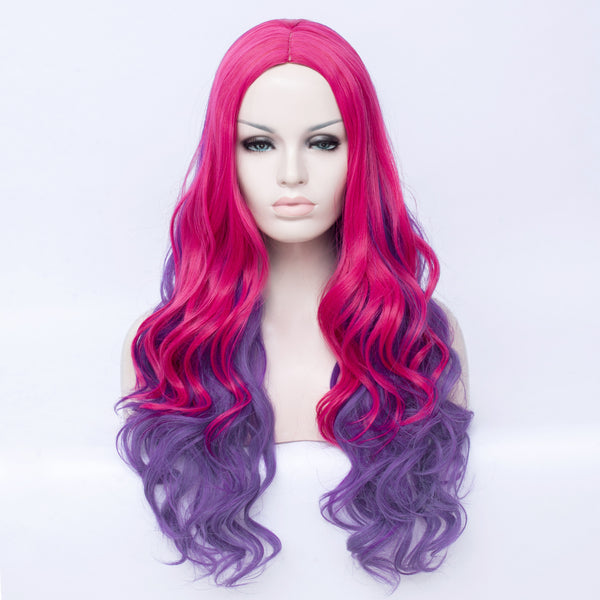 Pink / purple long middle part curly wig by Shiny Way Wigs Perth WA
