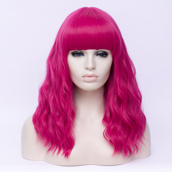 Hot pink long curly full fringe wig by Shiny Way Wigs Adelaide SA