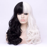 Half black half white full fringe costume wig by Shiny Way Wigs Sydney