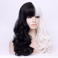 Half black half white full fringe costume wig by Shiny Way Wigs Sydney