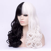 Half black half white full fringe costume wig by Shiny Way Wigs Sydney