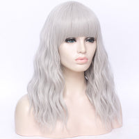 Natural silver full fringe long curly fashion wig - Shiny Way Wigs Perth