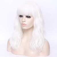 Pure white full fringe long curly fashion wig - Shiny Way Wigs Brisbane
