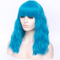 Sky blue long curly full fringe wig by Shiny Way Wigs Adelaide SA
