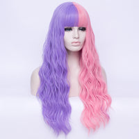 Half purple half pink long curly wig by Shiny Way Wigs Brisbane