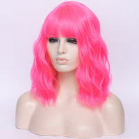 Hot pink full fringe medium curly costume wig - Shiny Way Wigs Adelaide SA