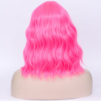 Hot pink full fringe medium curly costume wig - Shiny Way Wigs Adelaide SA