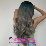 Best selling ash grey long curly wigs by Shiny Way Wigs Adelaide SA