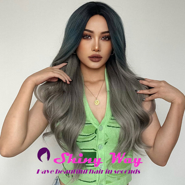 Best selling ash grey long curly wigs by Shiny Way Wigs Adelaide SA