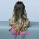 Dark roots wheat blonde long curly wig by Shiny Way Wigs Brisbane QLD