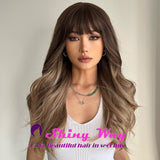 Full fringe ash brown long curly wigs by Shiny Way Wigs Brisbane QLD