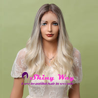 New Silver Blonde Dark Roots Long Lace Front Wig - Shiny Way Wigs QLD