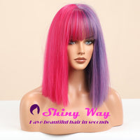 Half purple half pink straight wig by Shiny Way Wigs Gold Coast QLD