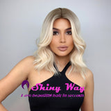 Dark Roots White Blonde Short Lace Front Wig - Shiny Way Wigs Brisbane