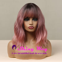 Dark roots natural warm pink curly wig by Shiny Way Wigs Melbourne VIC