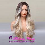 Dark roots natural blonde long curly wigs by Shiny Way Wigs Sydney NSW