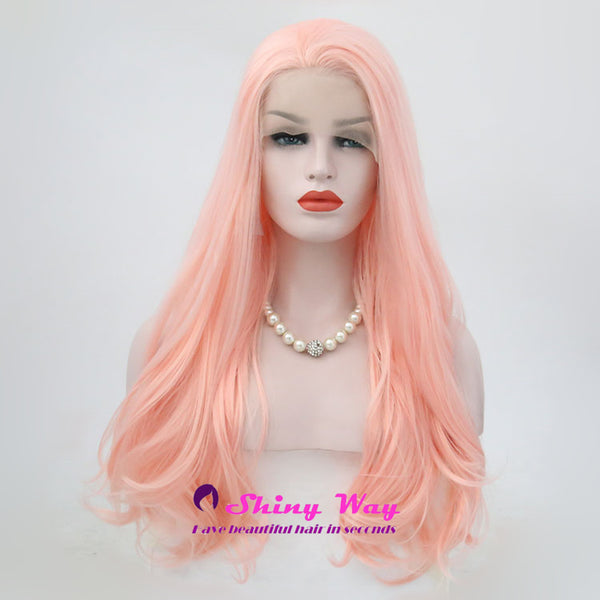 Pale Pink Natural Long Curly Lace Wigs - Shiny Way Wigs Sydney
