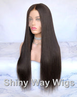 Super Long Dark Brown Silk Straight Virgin Human Hair Lace Wig - Shiny Way Wigs Sydney