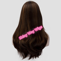 Natural dark brown middle part long wavy wig by Shiny Way Wigs Perth