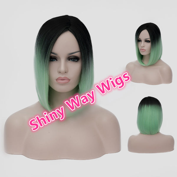 Dark roots mint color long bob fashion wig by Shiny Way Wigs Perth WA