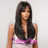 Best selling natural brown long wigs with highlights Shiny Way Wigs