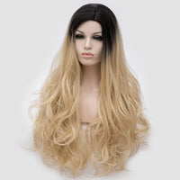 Dark roots natural blonde long curly wig by Shiny Way Wigs Adelaide SA