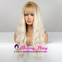 Dark roots white blonde long curly wig by Shiny Way Wigs Sydney NSW