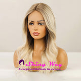 New White Blonde Dark Roots Wavy Lace Front Wig - Shiny Way Wigs Perth