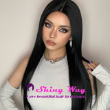 Jet Black Long Straight Natural Lace Front Wig - Shiny Way Wigs AU