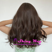 Super natural dark brown long wavy wig by Shiny Way Wigs Brisbane QLD