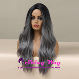 Super natural ash grey dark roots long wig by Shiny Way Wigs Sydney